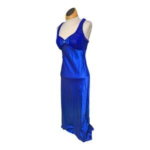 Vtg 1990s Zum Zum Blue Velvet Bow Accent Satin Skirt Maxi Prom Dress 3 4